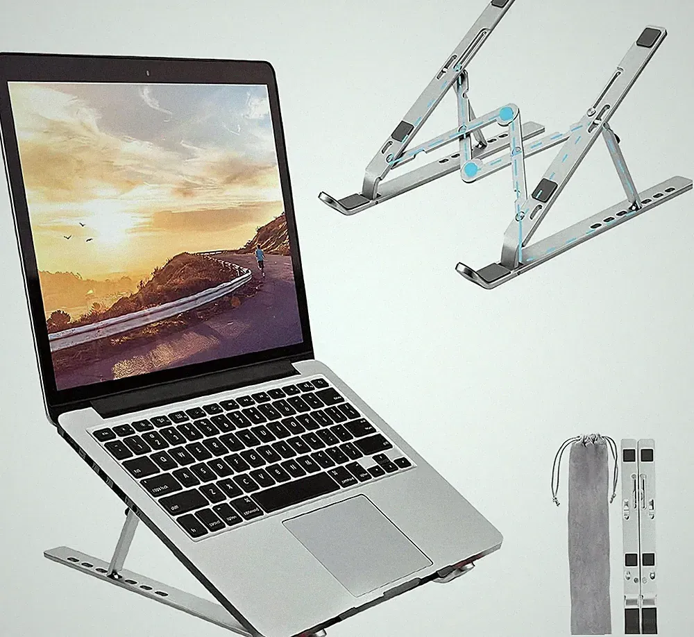 Adjustable Aluminum Laptop Stand for Desk – Foldable, Portable, Ergonomic Riser