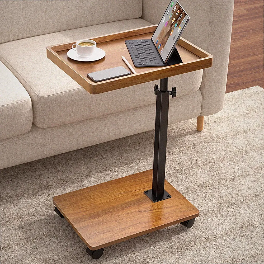 Adjustable Height C Shaped Side Table, 360° Swivel TV Tray for Small Spaces