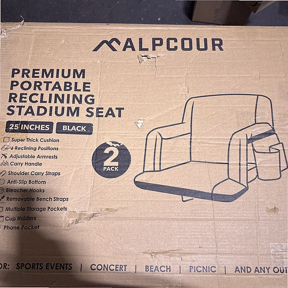 Alpcour Reclining Stadium Seat Black Bleacher Chair Cushion 2 Pack