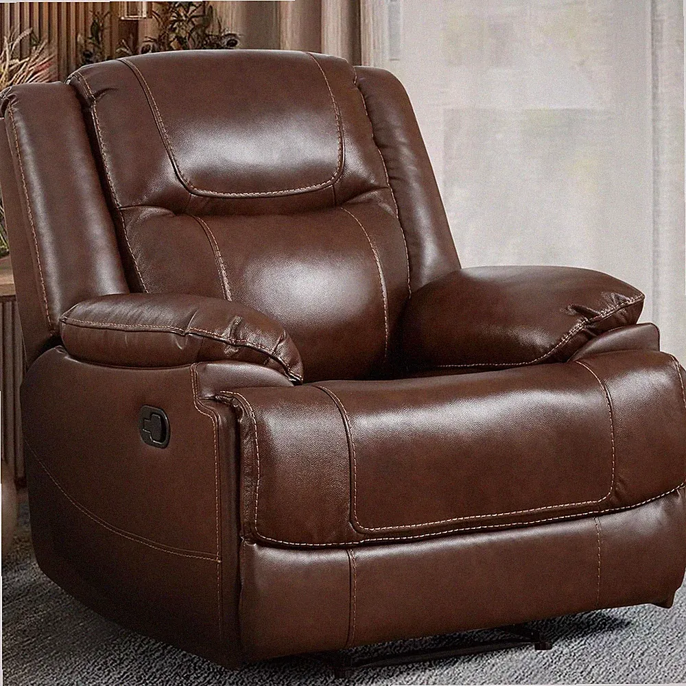 Brown Genuine Leather Manual Recliner Chair for Living Room & Bedroom