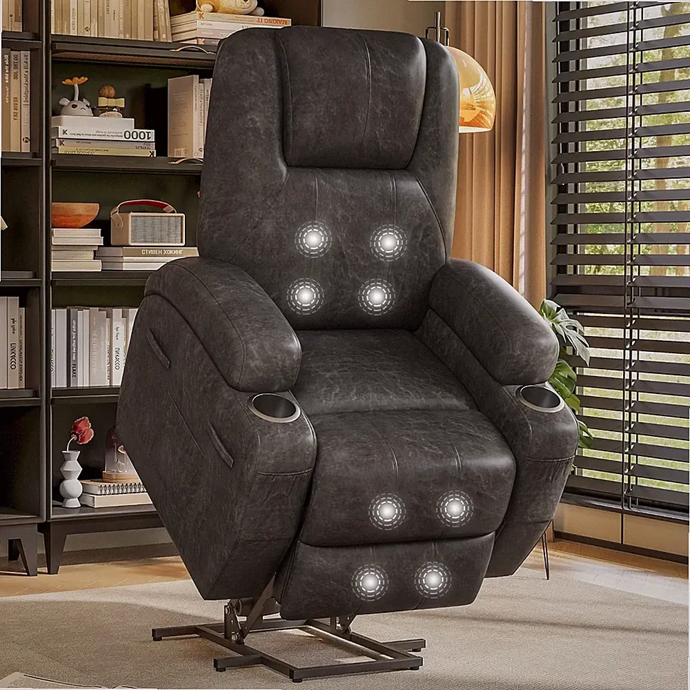 Electric Power Lift Recliner Chair with Massage & Cup Holders - Dark Gray