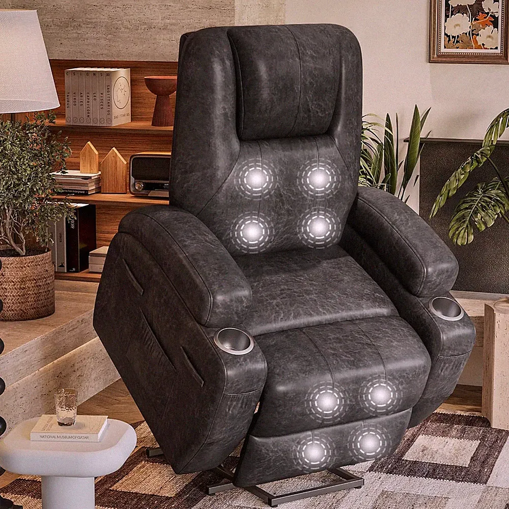 Electric Power Lift Recliner Chair with Massage for Elderly Corduroy Fabric Recl