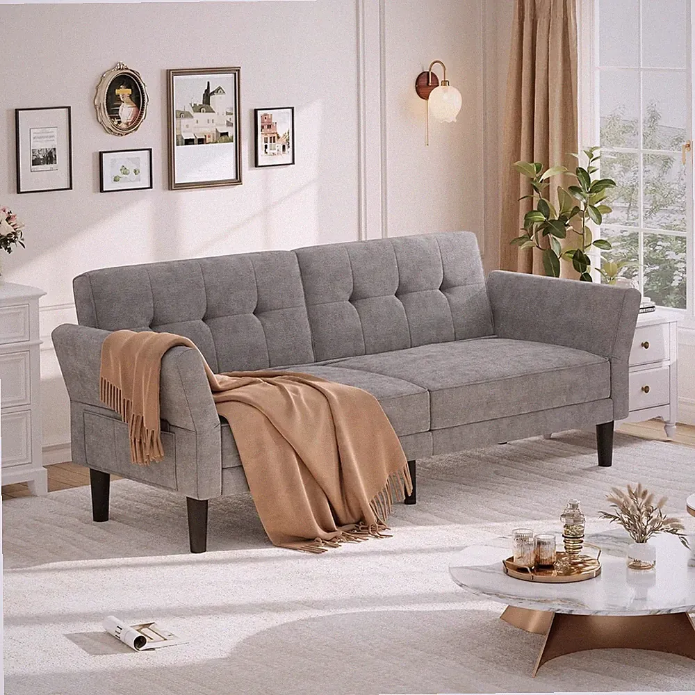 Futon Sofa Bed Modern 89" Folding Sleeper Couch w/ Adjustable Convertible Couch