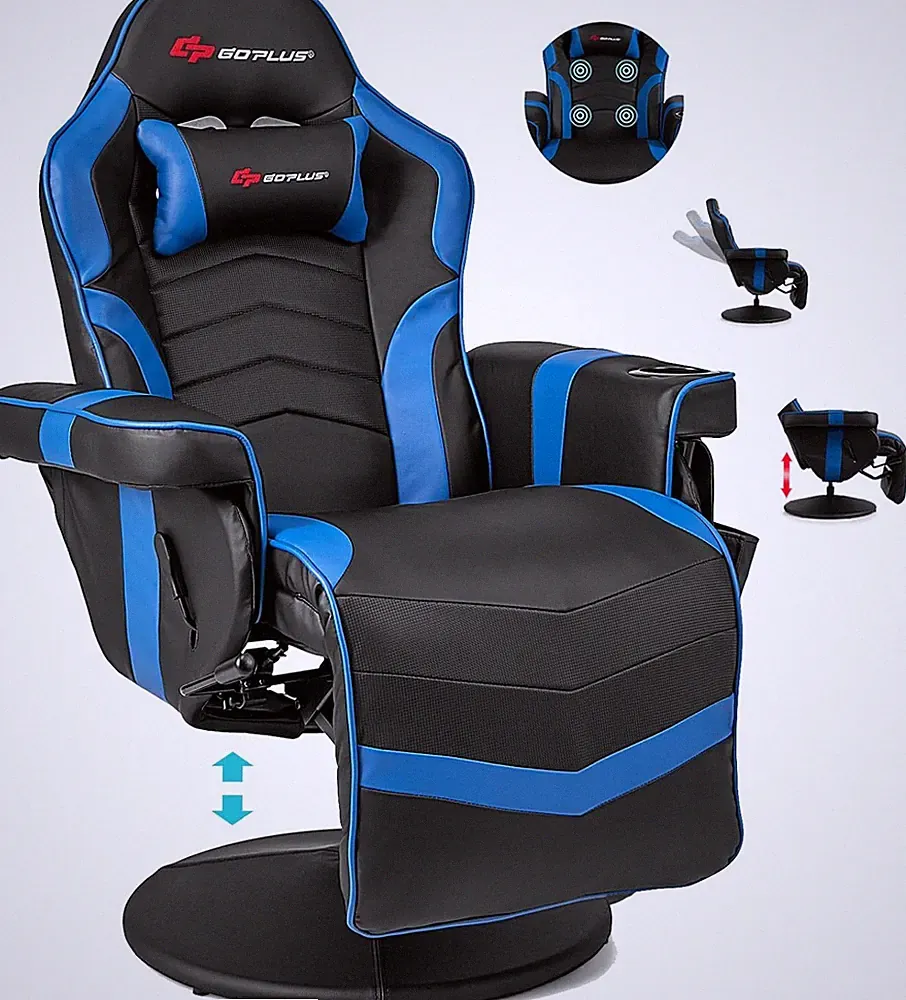 Gaming Recliner, Adjustable Massage Gaming Chair with Cup Holder Footrest sofa