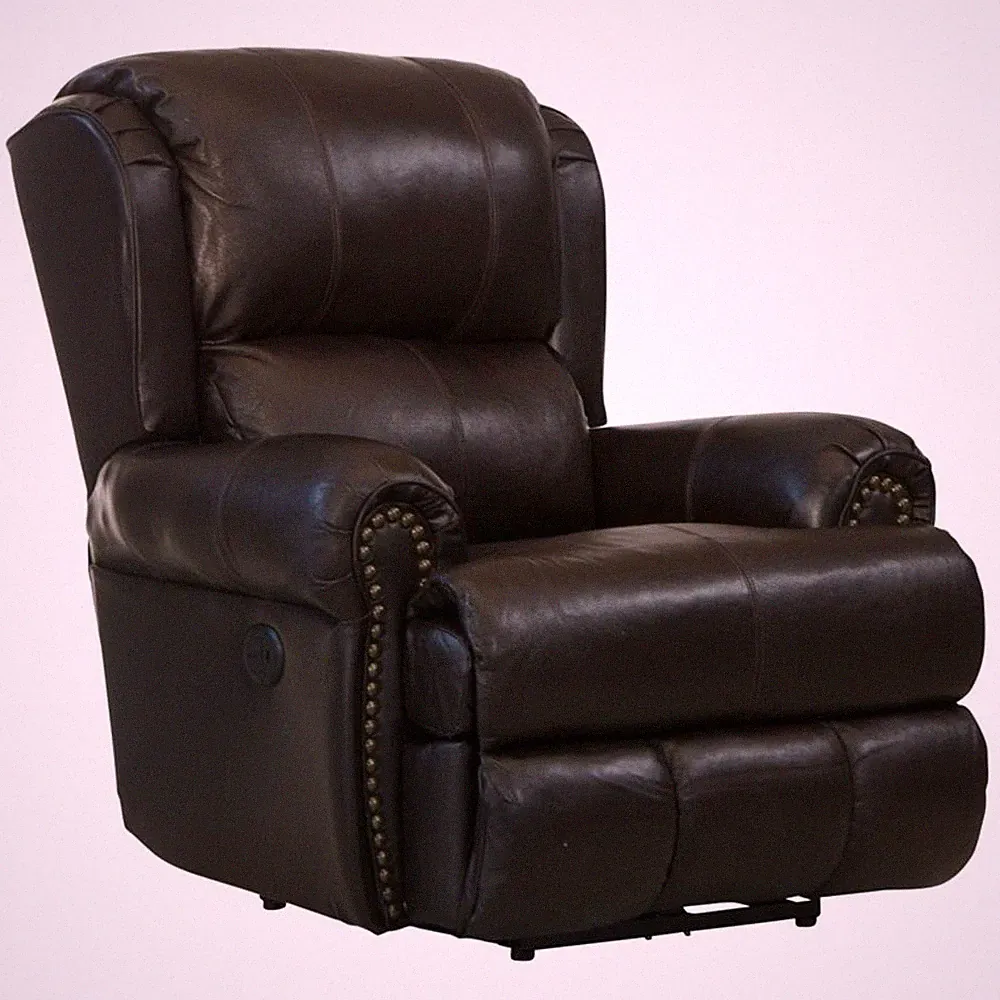 James Deluxe Power Lay Flat Recliner in Brown Top Grain Italian Leather