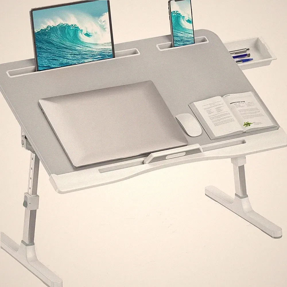 Laptop Desk for Bed, Adjustable Bed Table with Leather Desktop, Foldable X-La...