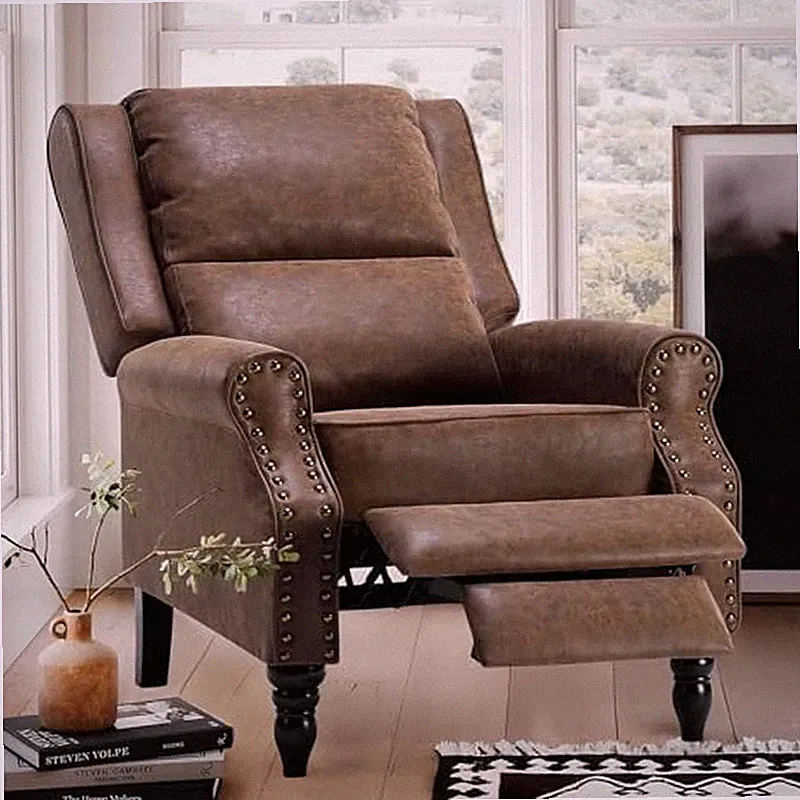 Leather Recliner Chair, Pushback Recliner Chair with Adjustable Backrest Footres