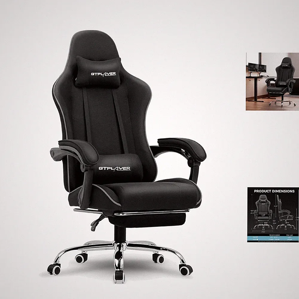 Luxury Black Gaming Chair with Adjustable Height, Footrest & Reclining Feature