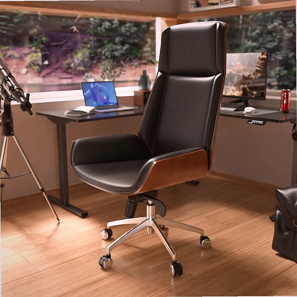Luxury Wooden Swivel and Adjustable Executive Chair Wide Pu leather Office Chair