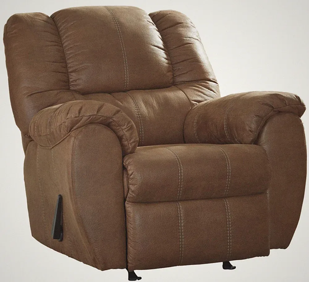 McGann Faux Leather Oversized Manual Rocker Recliner, Light Brown