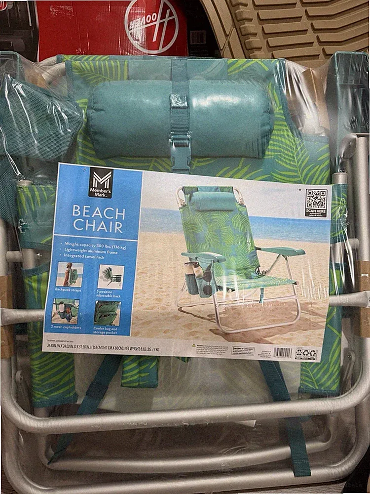 Member's Mark 5 Position Lay Flat Beach Chair w/ Cup Holder, Backpack Straps