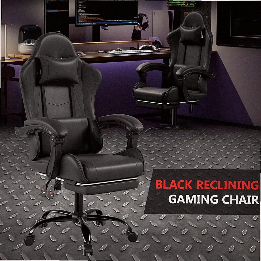 Office Swivel Reclining Height Adjustable Gaming Computer Chair w/Footrest Black