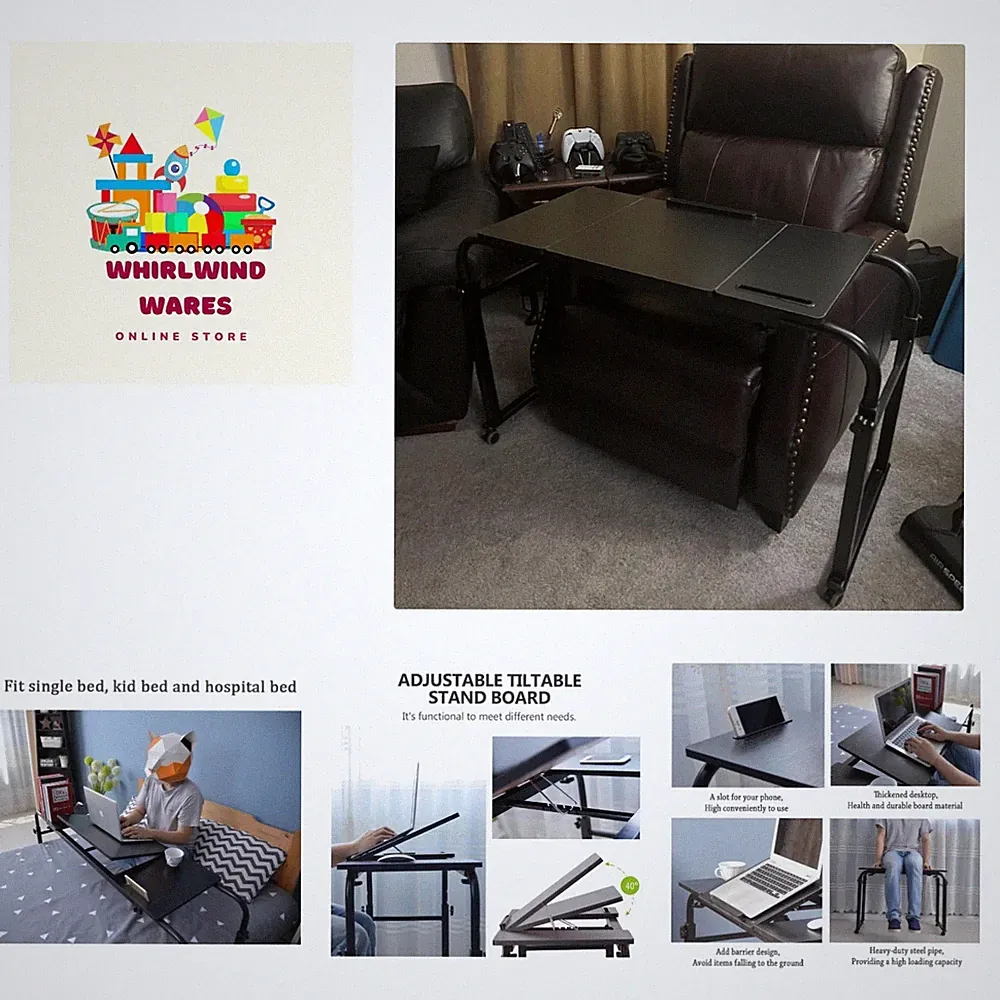Overbed Table with Wheels Laptop Desk Cart Table Over The Bed Table Adjustabl...