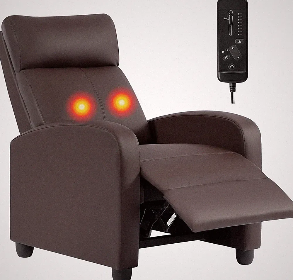 Recliner Chair | with 2 Point Massage Function | Leather Dark Brown | with Lum
