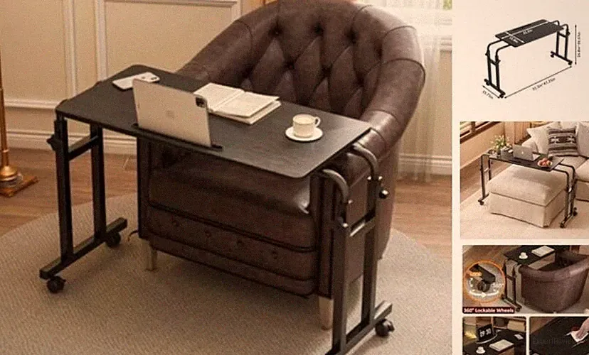 Recliner Table, Overbed Table with Wheels Adjustable Height and Length Over