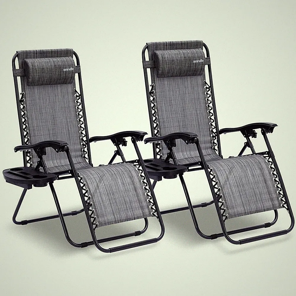 SereneLife Outdoor Adjustable Zero Gravity Lounge Chair Recliners -2 Pack (Gray)