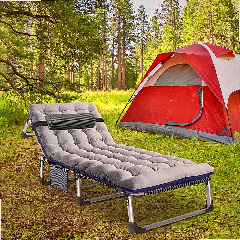 SLSY 4 Positions Adult Reclining Chaise Adjustable Lounge Chair Cot W/Mat Pillow