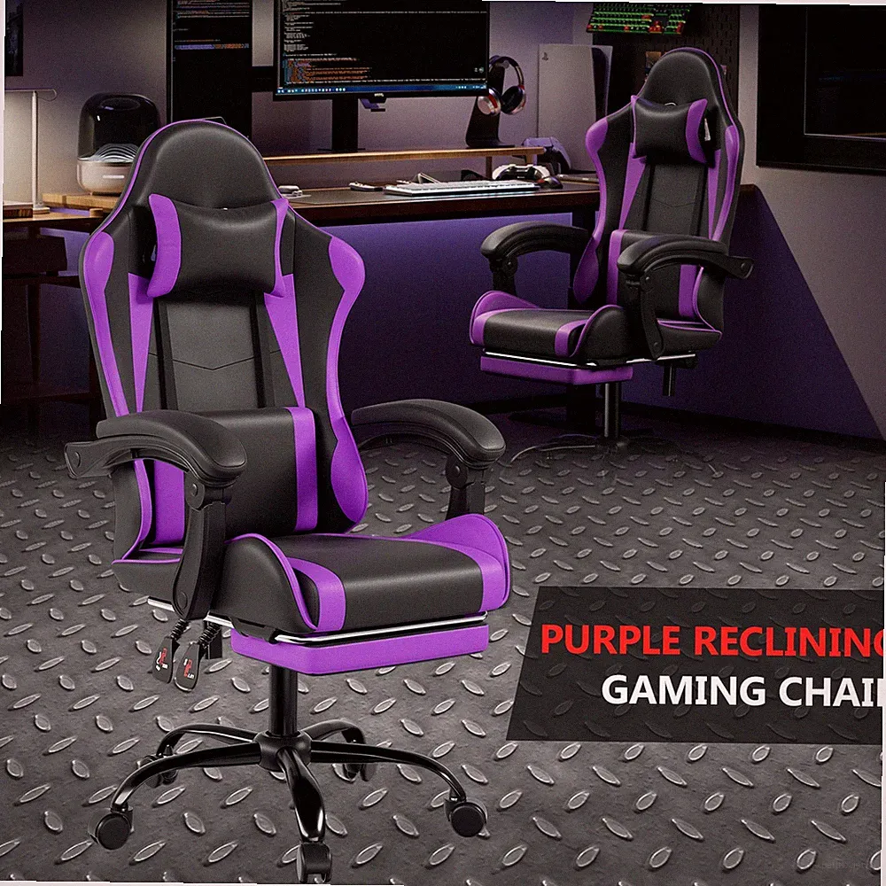 Swivel Reclining Height Adjustable Gaming Computer Chair w/ Footrest Purple