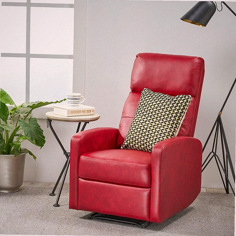 Teyana Contemporary Pillow Top Red Bonded Leather Recliner with Lever Mechanism