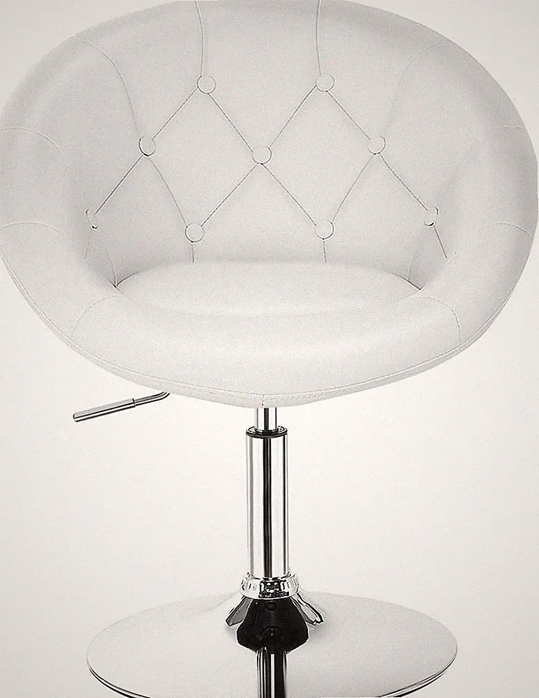 Tufted Leather Swivel Accent Chair - Height Adjustable, round Back, Chrome Frame