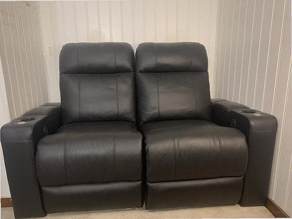Valencia Piacenza Home Theater Seating | Black Loveseat w/ LED Lighting